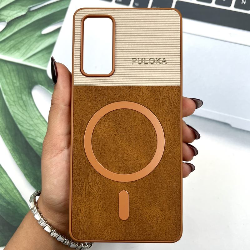 قاب گوشی Galaxy S20 FE سامسونگ Leather Cover مگ سیف Magsafe اورجینال لوکس کلاسیک عسلی کد 347231