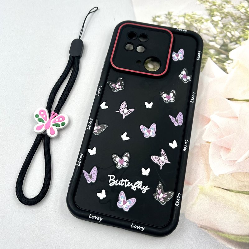 قاب گوشی Redmi 10C / Redmi 10 Power / Poco C40 شیائومی Strap Case سیلیکونی سولید ضد ضربه همراه بند مچی محافظ لنز دار طرح پروانه کد 353448 - Image 2