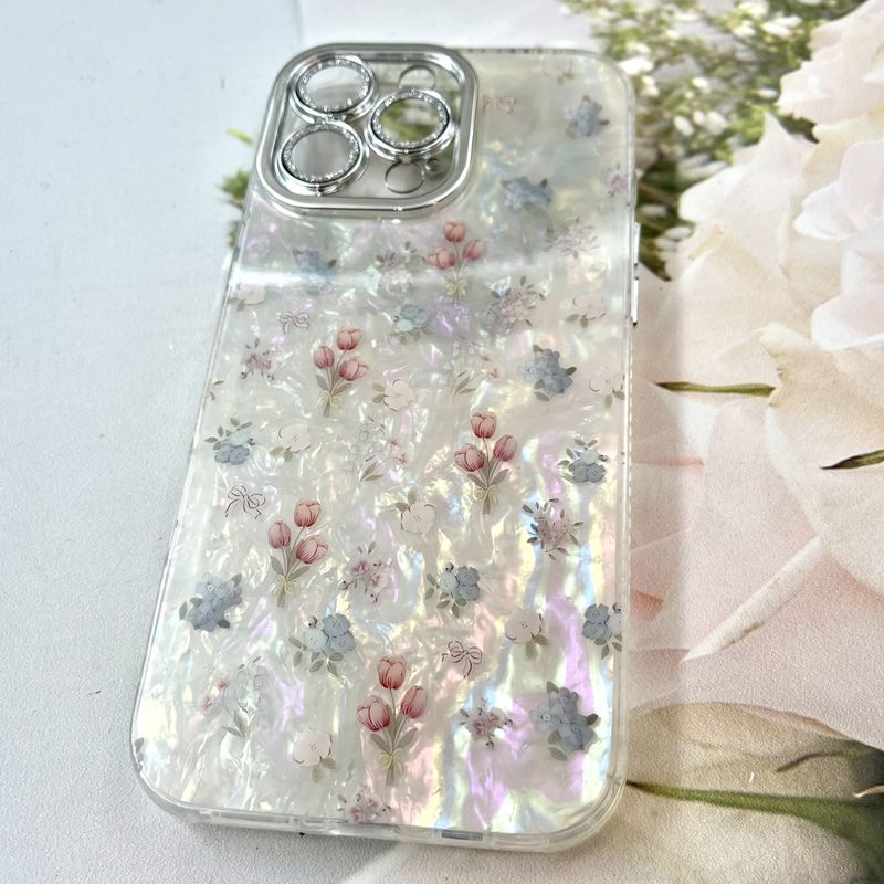 قاب گوشی iPhone 16 Pro Max آیفون iCe Case پینترستی طرح گل یخی ضد ضربه محافظ لنز دار سواروسکی گلسی کد 359116 - Image 2