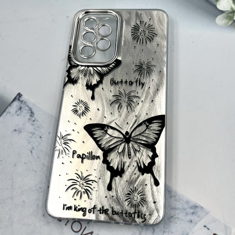 قاب گوشی Galaxy A52 / Galaxy A52S سامسونگ Brush Cover اطلسی Silver محافظ لنز دار طرح پروانه مشکی کد 362776 - Image 2