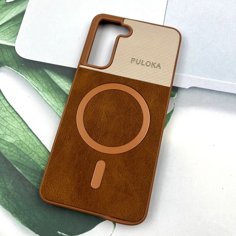 قاب گوشی Galaxy S21 FE سامسونگ Leather Cover مگ سیف Magsafe اورجینال لوکس کلاسیک عسلی کد 382357 - Image 2