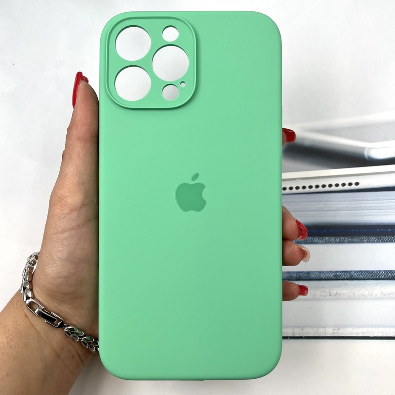 قاب گوشی iPhone 13 Pro Max آیفون سیلیکونی پاک کنی اورجینال داخل پارچه ای محافظ لنز دار رنگ سبز کد 395909