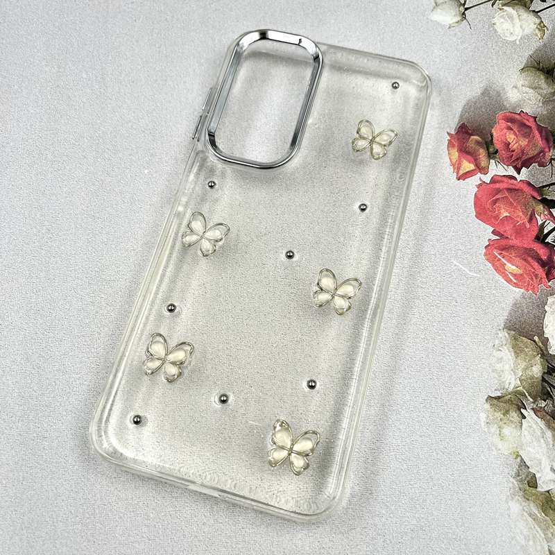قاب گوشی Galaxy A17 سامسونگ Luxury Case سوپر شاین لنز Silver پروانه سفید کد 398540 - Image 2