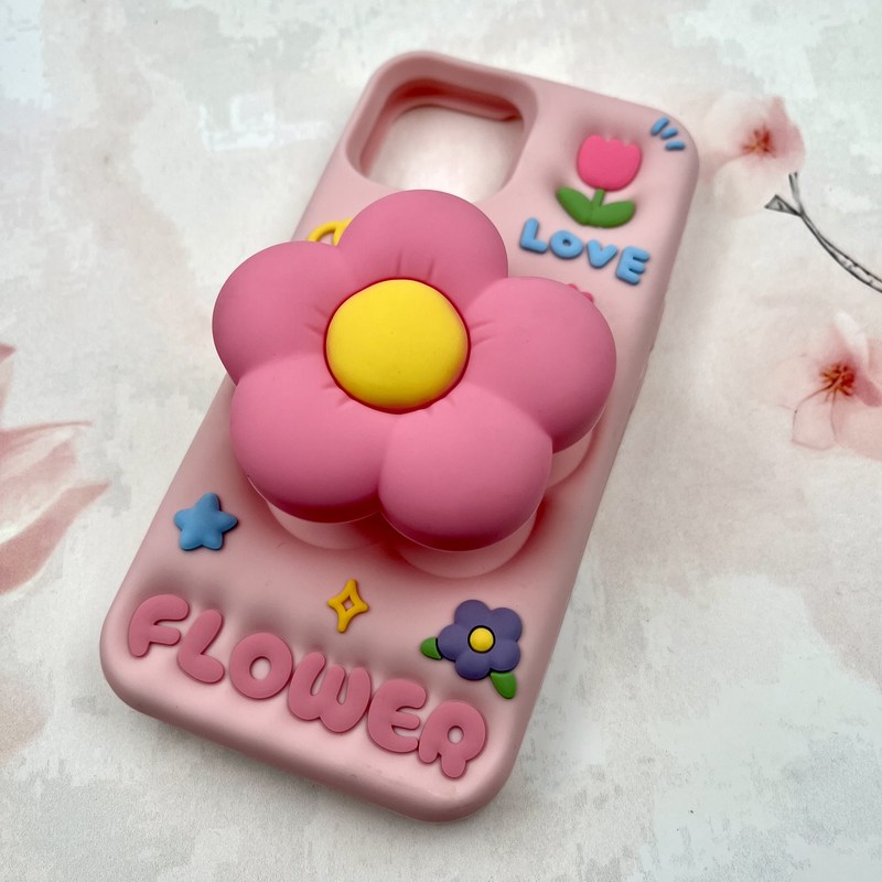 قاب گوشی iPhone 13 / iPhone 14 / iPhone 15 آیفون سیلیکونی پاک کنی پاپ سوکتی طرح سه بعدی برجسته ایربگ دار گل بابونه کد 400804 - Image 2
