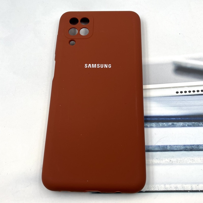 قاب گوشی Galaxy A12 / Galaxy M12 سامسونگ سیلیکونی پاک کنی اورجینال داخل پارچه ای رنگ آجری محافظ لنز دار کد 408046 - Image 2