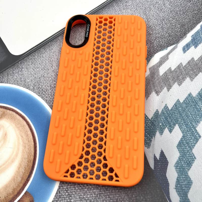 قاب گوشی iPhone X / iPhone XS آیفون Honeycomb Case سیلیکونی طرح کندویی لنز برجسته ضد ضربه نارنجی کد 408711 - Image 2