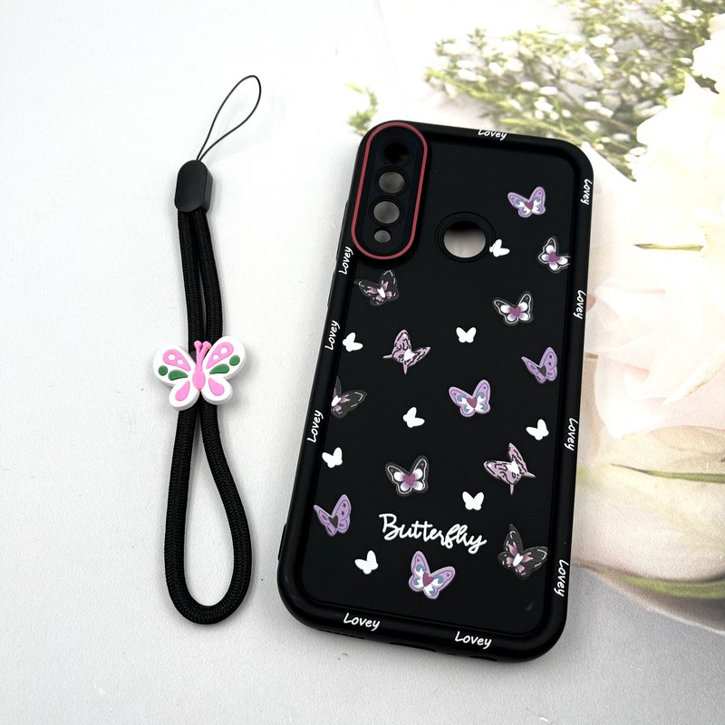 قاب گوشی Huawei Y6P هوآوی Strap Case سیلیکونی سولید ضد ضربه همراه بند مچی محافظ لنز دار طرح پروانه کد 419902 - Image 2