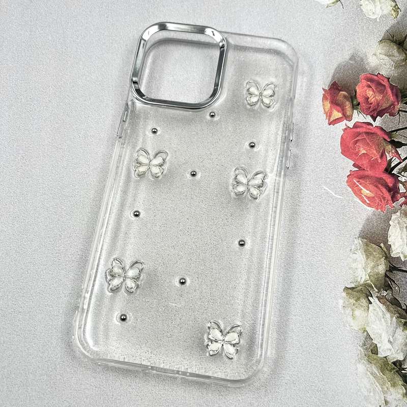 قاب گوشی iPhone 12 Pro Max آیفون Luxury Case سوپر شاین لنز Silver پروانه سفید کد 433049 - Image 2