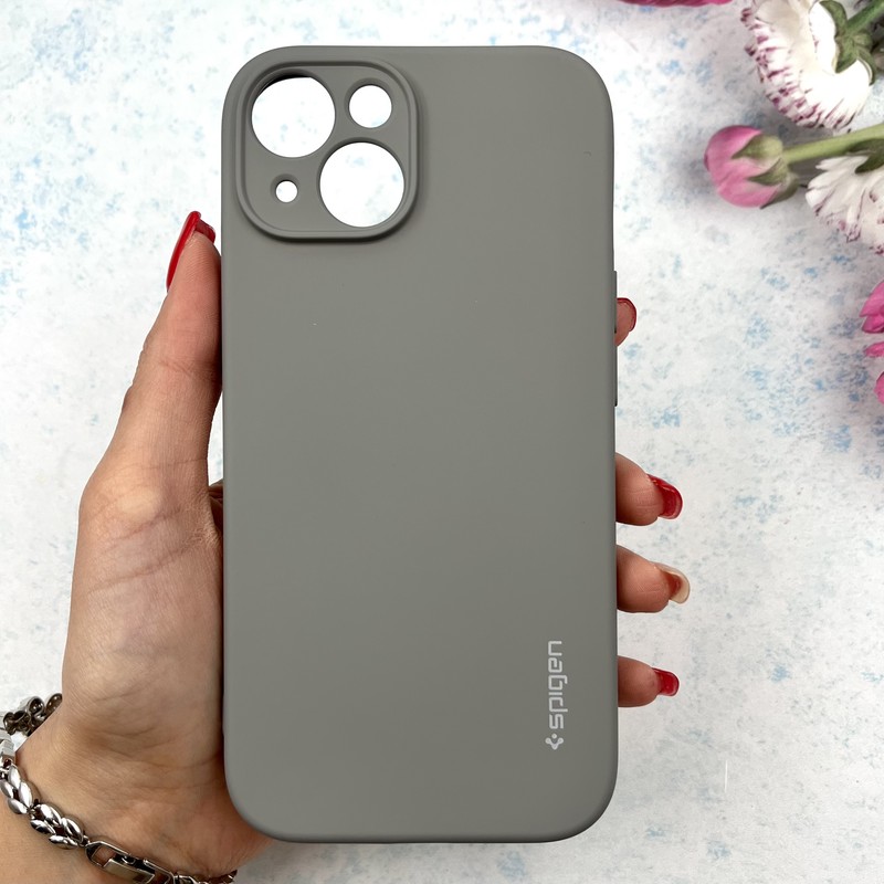 قاب گوشی iPhone 13 آیفون سیلیکونی Spigen اورجینال داخل پارچه ای محافظ لنز دار تیتانیوم کد 437496