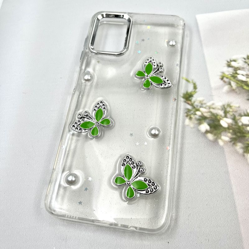 قاب گوشی Galaxy A12 / Galaxy M12 سامسونگ Star Butterfly شاین لنز Silver پروانه برجسته لوکس سبز کد 447989 - Image 2