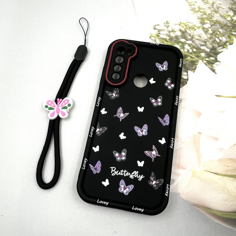 قاب گوشی Redmi Note 8 / Redmi Note 8 2021 شیائومی Strap Case سیلیکونی سولید ضد ضربه همراه بند مچی محافظ لنز دار طرح پروانه کد 449329 - Image 2
