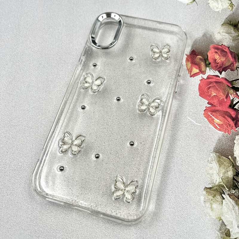 قاب گوشی iPhone X / iPhone XS آیفون Luxury Case سوپر شاین لنز Silver پروانه سفید کد 455075 - Image 2