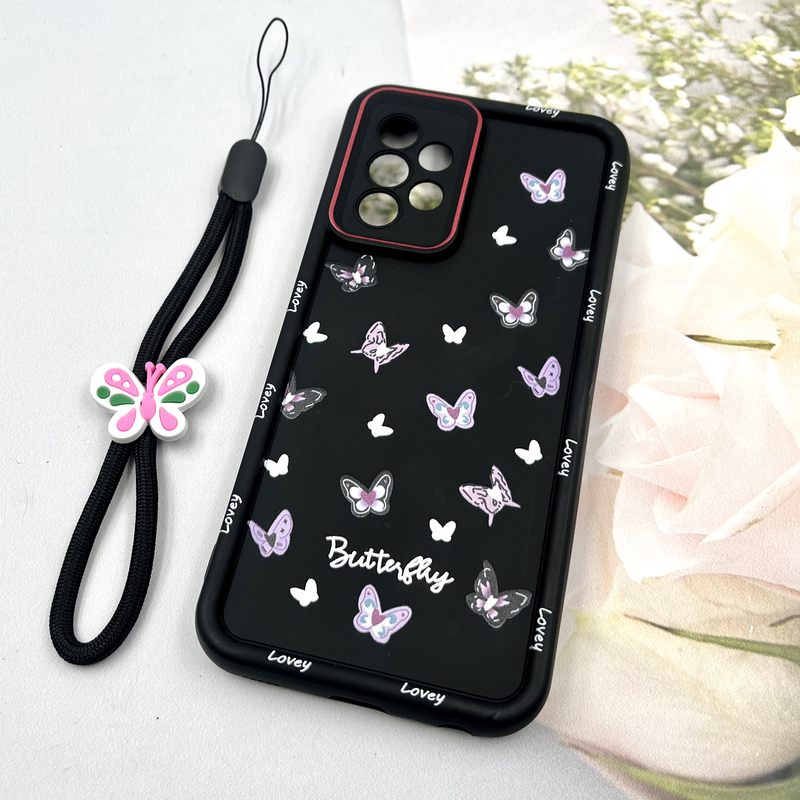 قاب گوشی Galaxy A52 / Galaxy A52S سامسونگ Strap Case سیلیکونی سولید ضد ضربه همراه بند مچی محافظ لنز دار طرح پروانه کد 458269 - Image 2