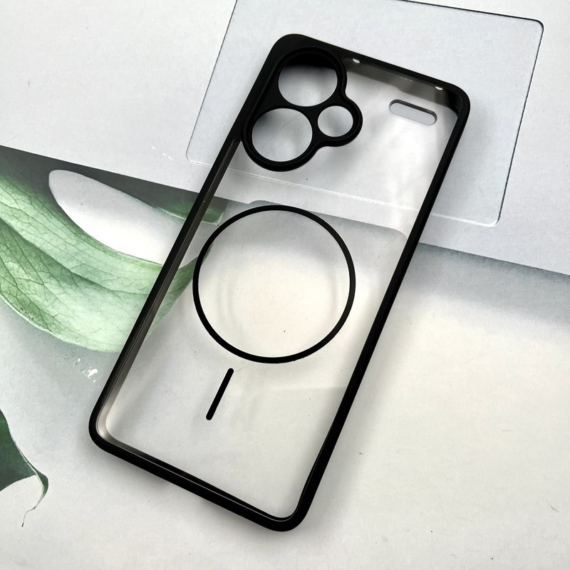 قاب گوشی Redmi Note 13 Pro Plus شیائومی شفاف دور سیلیکونی طرح مگ سیف Magsafe محافظ لنز دار مشکی کد 463234 - Image 2