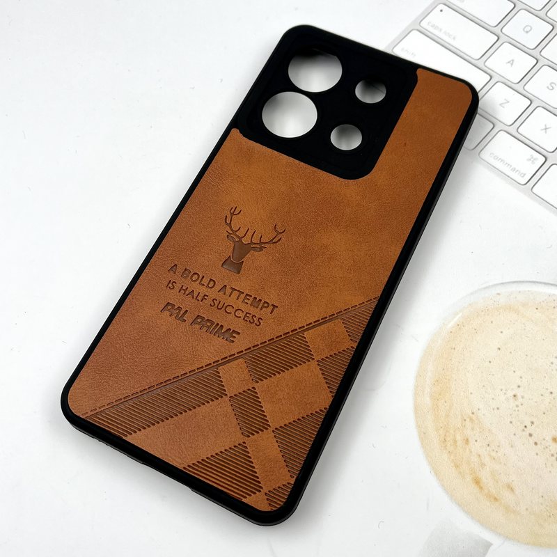 قاب گوشی Redmi Note 13 Pro 5G / Poco X6 شیائومی چرمی ژله ای طرح گوزنی DEER محافظ لنز دار ایربگ دار عسلی کد 463345 - Image 2