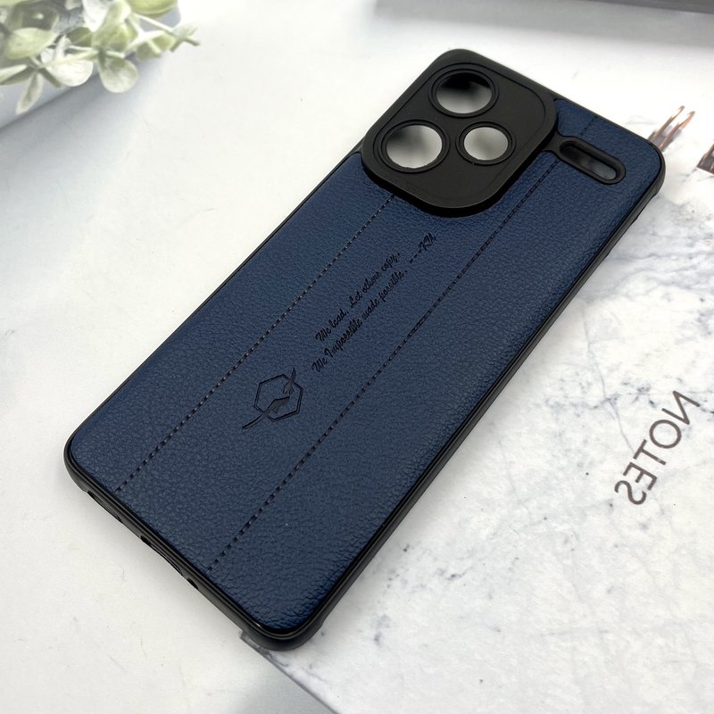 قاب گوشی Redmi Note 13 Pro Plus شیائومی چرمی Pro Camera طرح دوخت Text کلاسیک محافظ لنز دار سرمه ای کد 468236 - Image 2