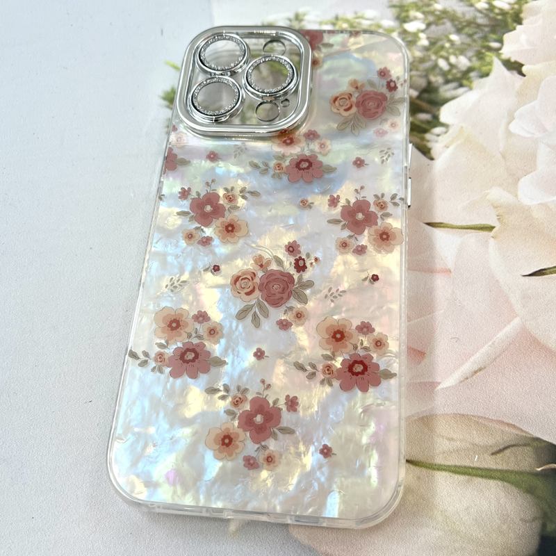 قاب گوشی iPhone 16 Pro Max آیفون iCe Case پینترستی طرح گل یخی ضد ضربه محافظ لنز دار سواروسکی گلسی کد 470985 - Image 2