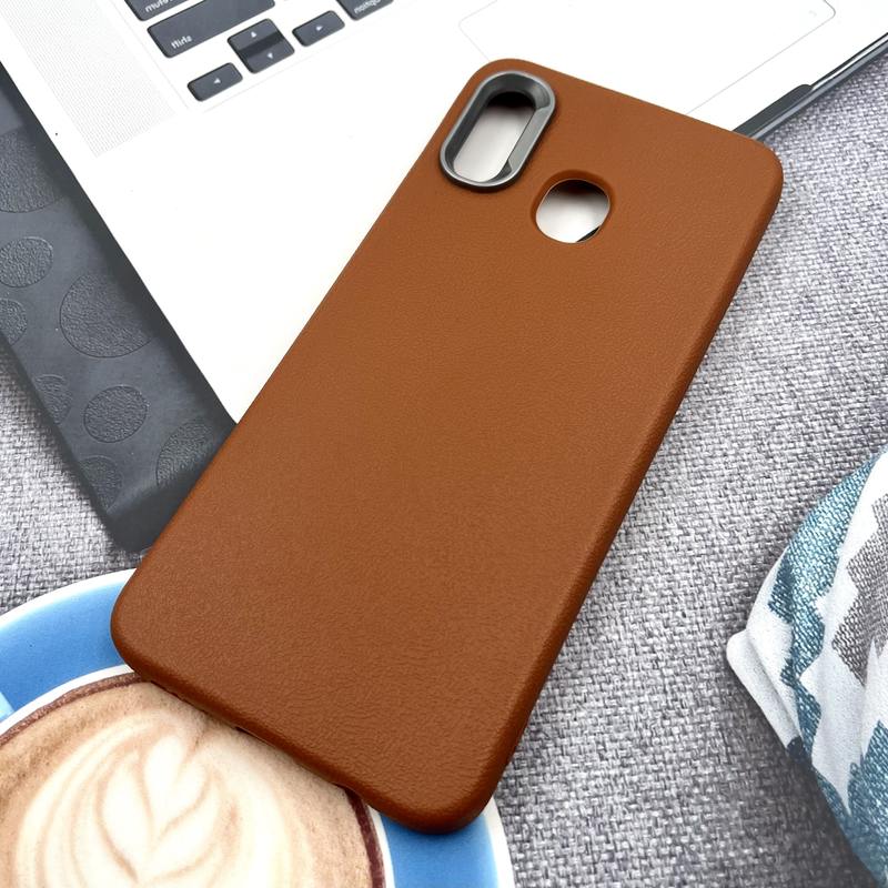 قاب گوشی Galaxy A20 / A30 سامسونگ Texture سیلیکونی Leather Case لنز کرومی عسلی کد 471998 - Image 2