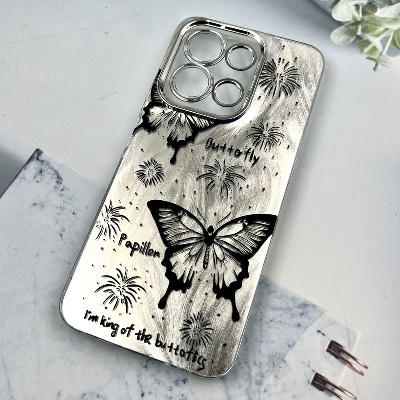 قاب گوشی Redmi 15C / Poco C85 شیائومی Brush Cover اطلسی Silver محافظ لنز دار طرح پروانه مشکی کد 490297 - Image 2