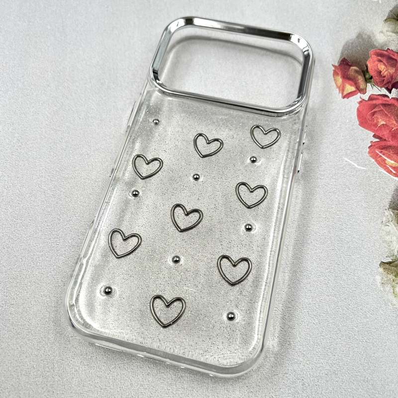 قاب گوشی iPhone 17 Pro آیفون Luxury Case سوپر شاین لنز Silver قلب کد 509219 - Image 2