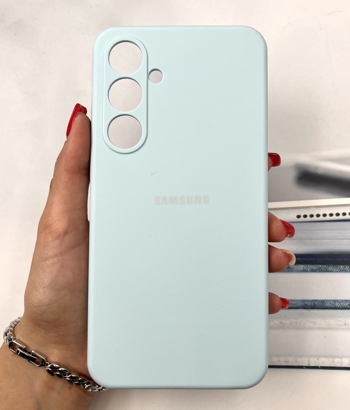 قاب گوشی Galaxy S24 FE سامسونگ سیلیکونی پاک کنی اورجینال داخل پارچه ای محافظ لنز دار آبی آسمانی کد 519495