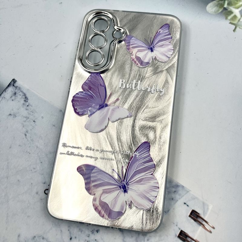 قاب گوشی Galaxy A36 / A56 سامسونگ Brush Cover اطلسی Silver محافظ لنز دار طرح پروانه یاسی کد 522031 - Image 2