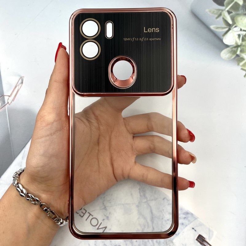 قاب گوشی Redmi A1 Plus / Redmi A2 Plus / Poco C50 شیائومی Camera Lens شفاف محافظ لنز دار گلسی دور بژ کد 548619