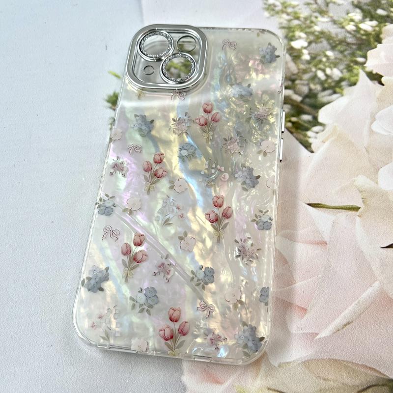 قاب گوشی iPhone 13 آیفون iCe Case پینترستی طرح گل یخی ضد ضربه محافظ لنز دار سواروسکی گلسی کد 565830 - Image 2