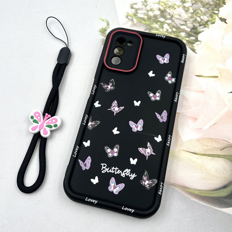 قاب گوشی Galaxy A02S / Galaxy A03S سامسونگ Strap Case سیلیکونی سولید ضد ضربه همراه بند مچی محافظ لنز دار طرح پروانه کد 581599 - Image 2