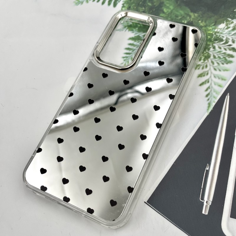 قاب گوشی Galaxy A54 سامسونگ آینه ای Silver Case لنز متال نقره ای ضد ضربه طرح قلب کد 59682 - Image 2