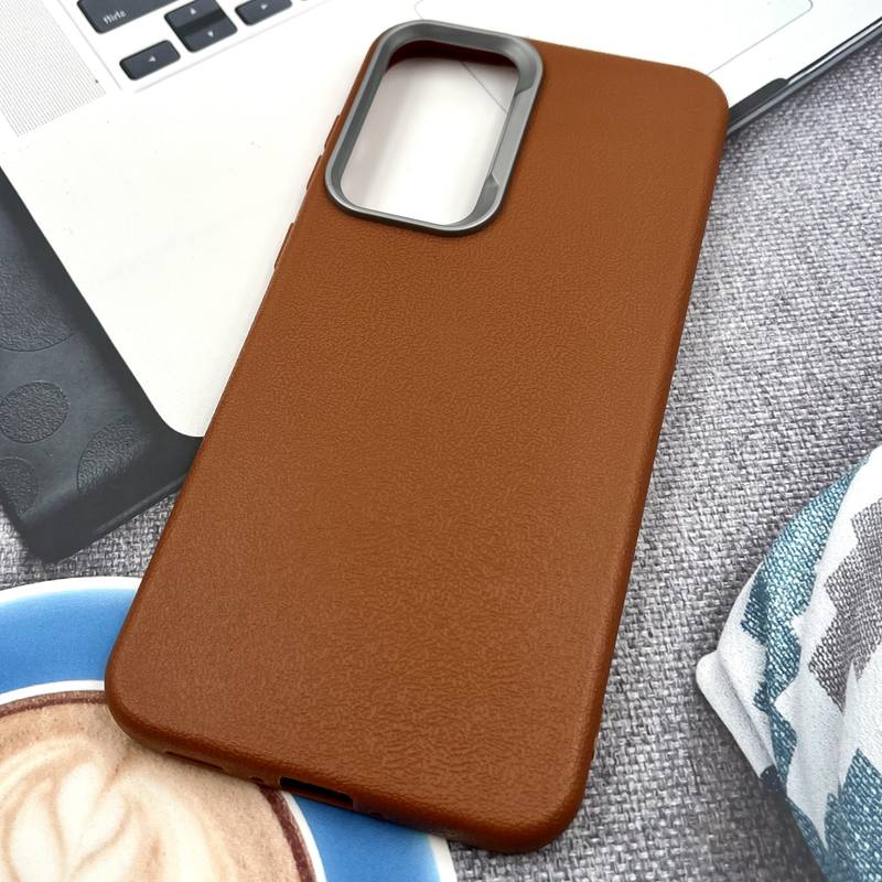 قاب گوشی Galaxy A36 / A56 سامسونگ Texture سیلیکونی Leather Case لنز کرومی عسلی کد 605519 - Image 2