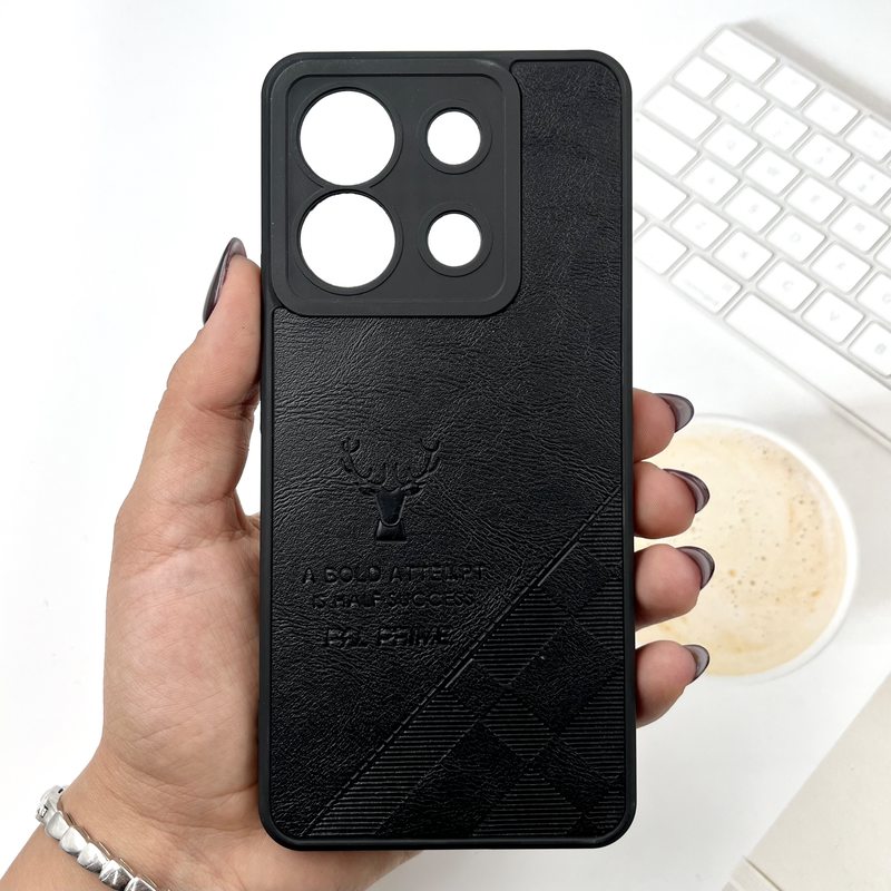 قاب گوشی Redmi Note 13 Pro 5G / Poco X6 شیائومی چرمی ژله ای طرح گوزنی DEER محافظ لنز دار ایربگ دار مشکی کد 614146