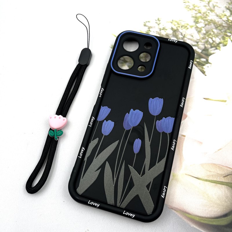 قاب گوشی Redmi 12 / Poco M6 Pro 5G شیائومی Strap Case سیلیکونی سولید ضد ضربه همراه بند مچی محافظ لنز دار طرح گل کد 618433 - Image 2