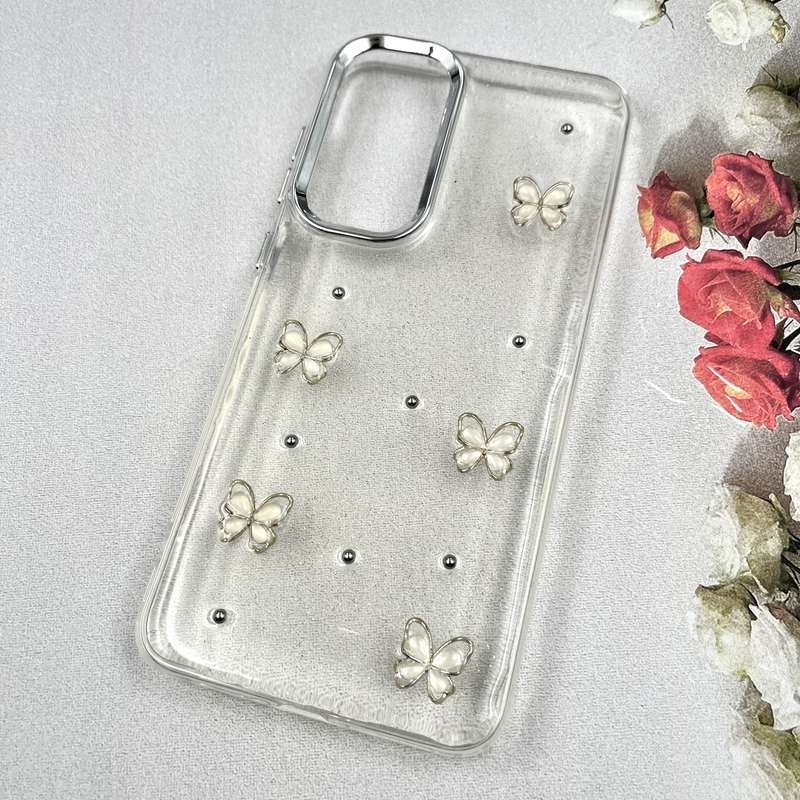 قاب گوشی Galaxy S25 FE سامسونگ Luxury Case سوپر شاین لنز Silver پروانه سفید کد 623403 - Image 2