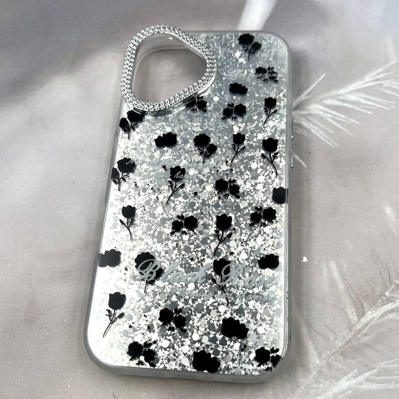 قاب گوشی iPhone 17 آیفون Shine Guard ایربگ دار Silver لنز نگین دار بلک رز کد 625572 - Image 2