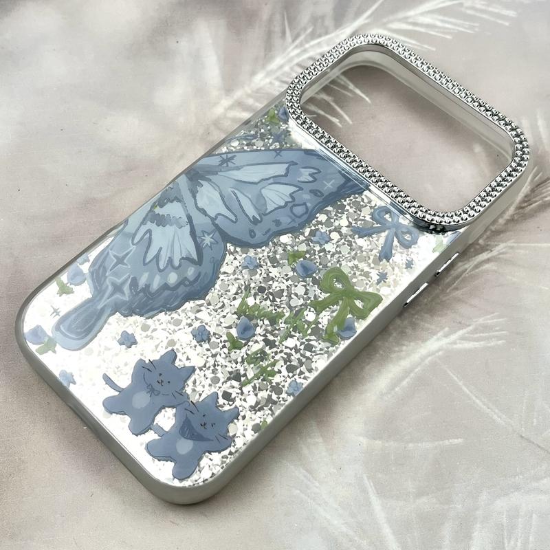 قاب گوشی iPhone 17 Pro آیفون Shine Guard ایربگ دار Silver لنز نگین دار پروانه آبی کد 626703 - Image 2