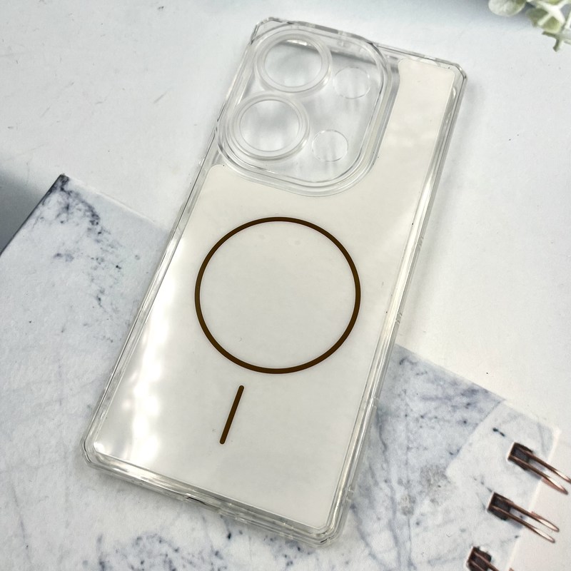 قاب گوشی Redmi Note 14S / Redmi Note 13 Pro 4G / Poco M6 Pro 4G شیائومی Clear Cover طرح مگ سیف Magsafe ایربگ دار ضد ضربه سفید محافظ لنز دار کد 626777 - Image 2