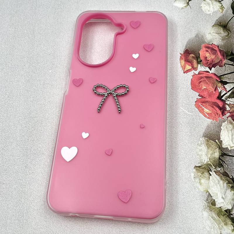 قاب گوشی Redmi A5 / Poco C71 شیائومی Papion Case سیلیکونی پاستلی ضد ضربه طرح پاپیون و قلب برجسته صورتی کد 637763 - Image 2