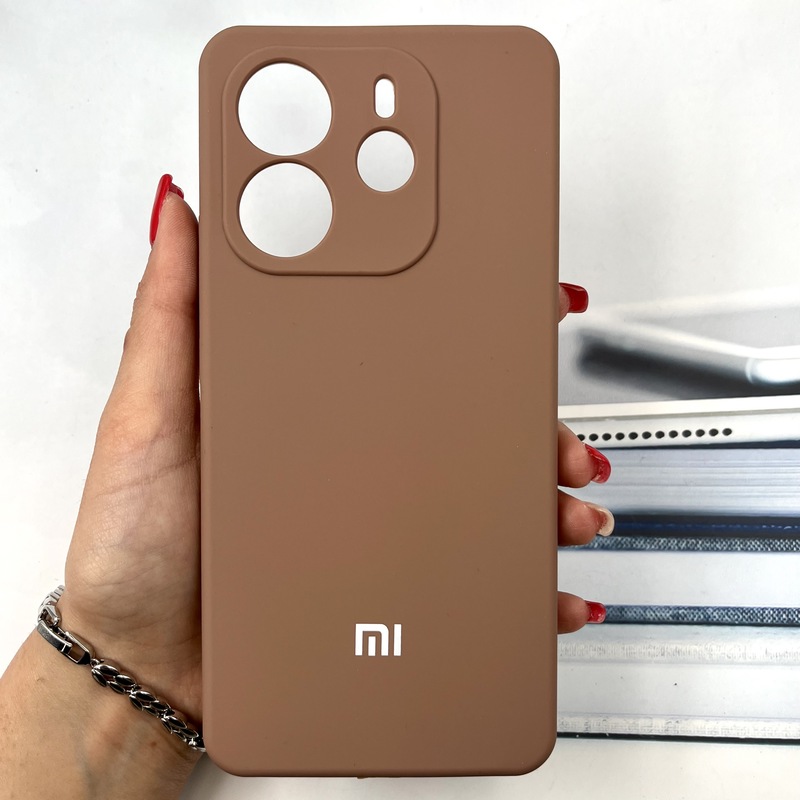 قاب گوشی Redmi Note 14 4G شیائومی سیلیکونی پاک کنی اورجینال داخل پارچه ای رنگ موکا محافظ لنز دار کد 647328