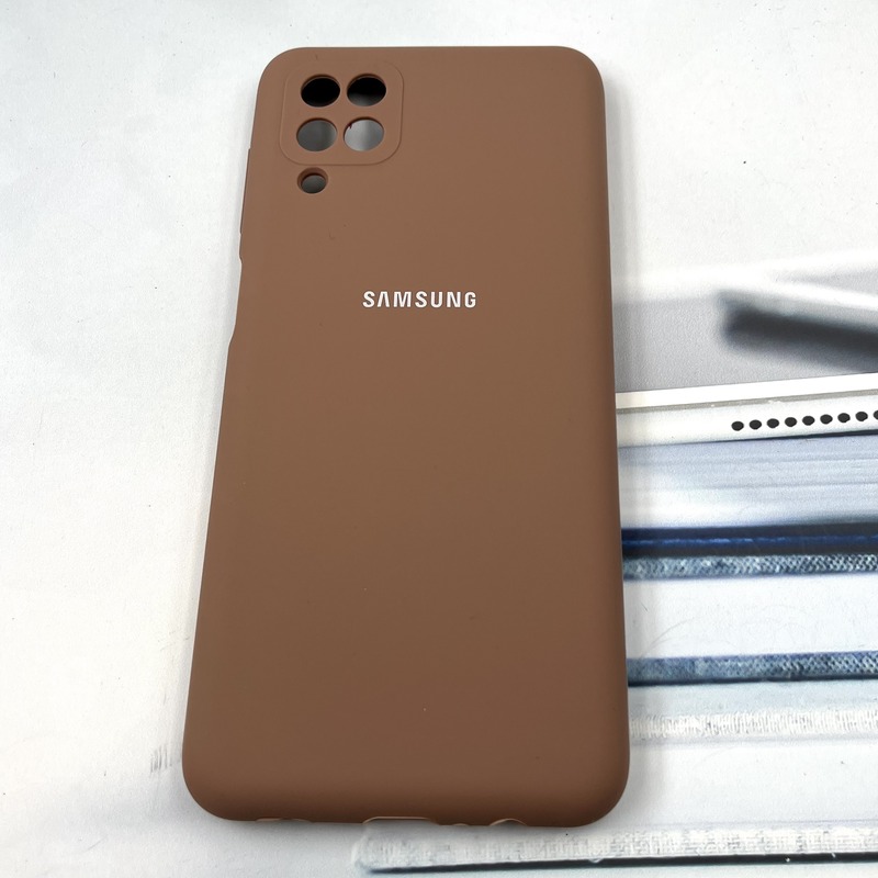 قاب گوشی Galaxy A12 / Galaxy M12 سامسونگ سیلیکونی پاک کنی اورجینال داخل پارچه ای رنگ موکا محافظ لنز دار کد 651628 - Image 2