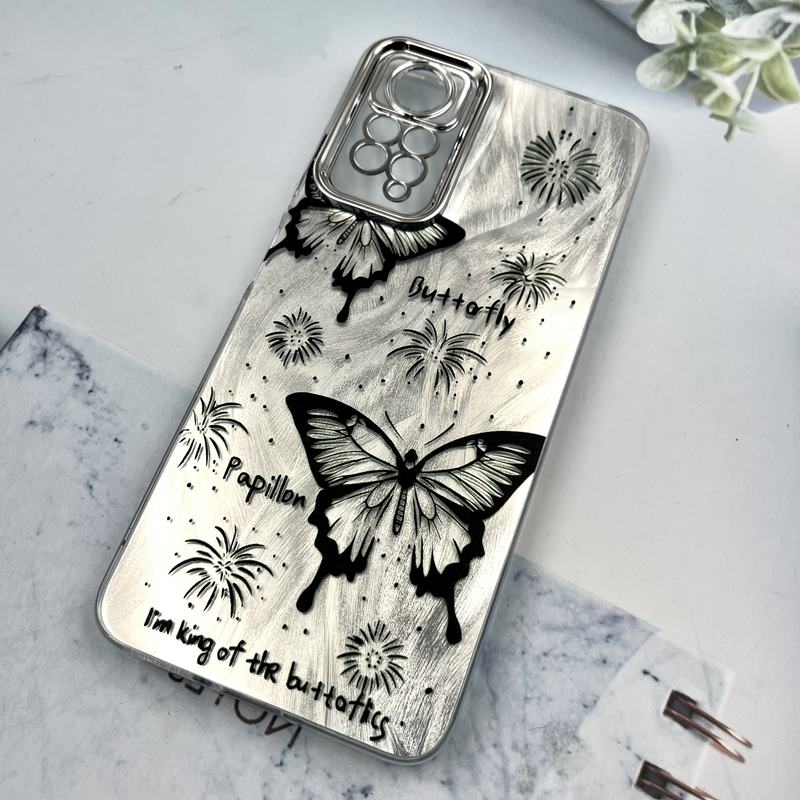 قاب گوشی Redmi Note 11 Pro / Redmi Note 12 Pro 4G شیائومی Brush Cover اطلسی Silver محافظ لنز دار طرح پروانه مشکی کد 653755 - Image 2