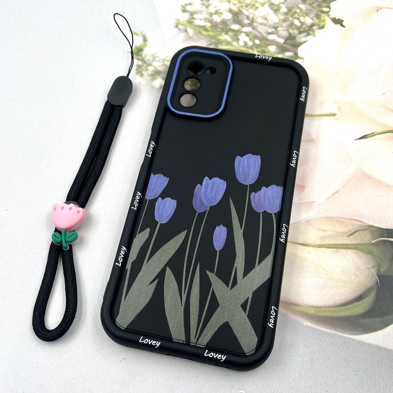 قاب گوشی Galaxy A02S / Galaxy A03S سامسونگ Strap Case سیلیکونی سولید ضد ضربه همراه بند مچی محافظ لنز دار طرح گل کد 668918 - Image 2