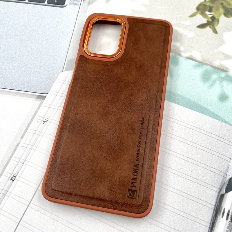 قاب گوشی Galaxy A12 / Galaxy M12 سامسونگ چرم Puloka Design اورجینال داخل پارچه ای لنز Metal عسلی کد 699982 - Image 2