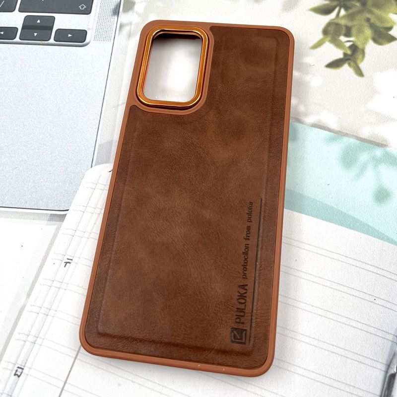 قاب گوشی Galaxy A72 سامسونگ چرم Puloka Design اورجینال داخل پارچه ای لنز Metal عسلی کد 704512 - Image 2