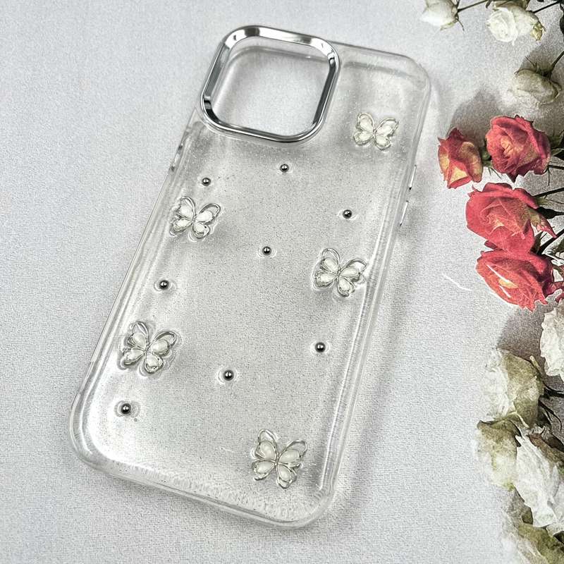 قاب گوشی iPhone 14 Pro Max آیفون Luxury Case سوپر شاین لنز Silver پروانه سفید کد 704680 - Image 2