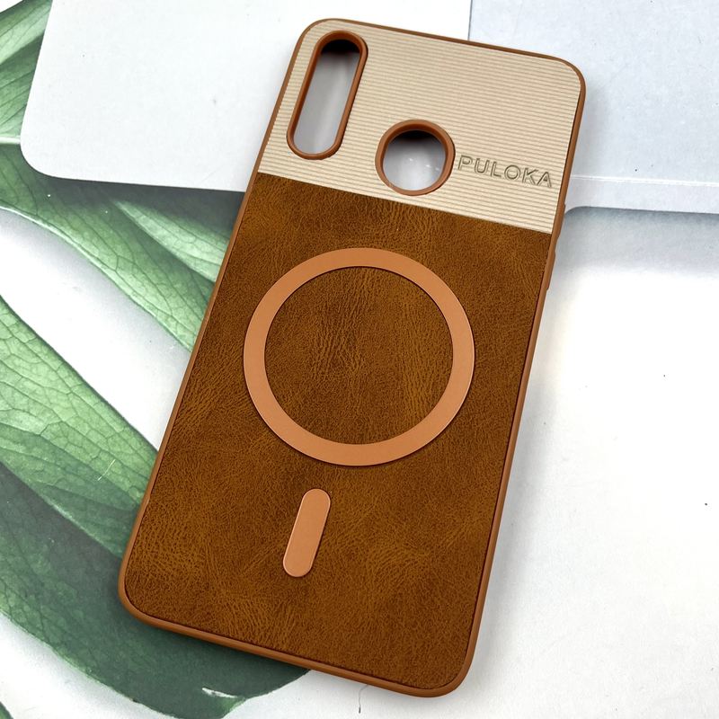 قاب گوشی Galaxy A20S سامسونگ Leather Cover مگ سیف Magsafe اورجینال لوکس کلاسیک عسلی کد 710552 - Image 2
