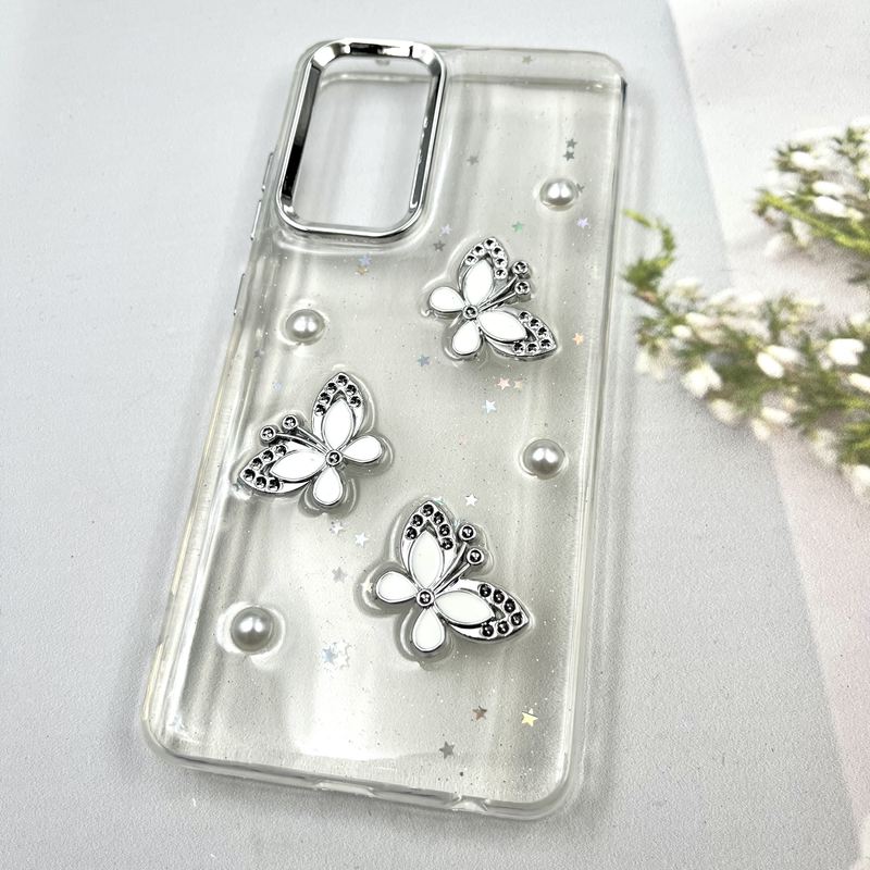 قاب گوشی Redmi Note 12S شیائومی Star Butterfly شاین لنز Silver پروانه برجسته لوکس سفید کد 772013 - Image 2