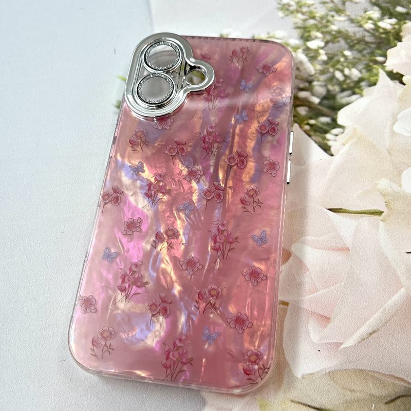 قاب گوشی iPhone 16 آیفون iCe Case پینترستی طرح گل یخی ضد ضربه محافظ لنز دار سواروسکی گلسی کد 730891 - Image 2