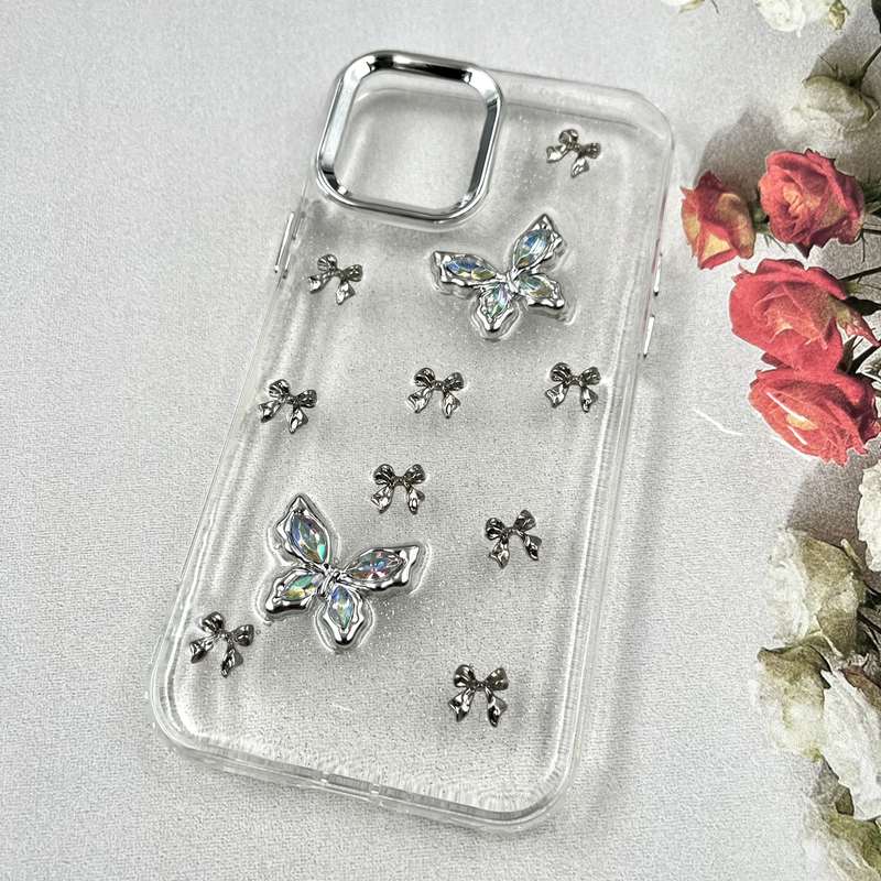 قاب گوشی iPhone 12 / iPhone 12 Pro آیفون Luxury Case سوپر شاین لنز Silver پروانه و پاپیون کد 736756 - Image 2