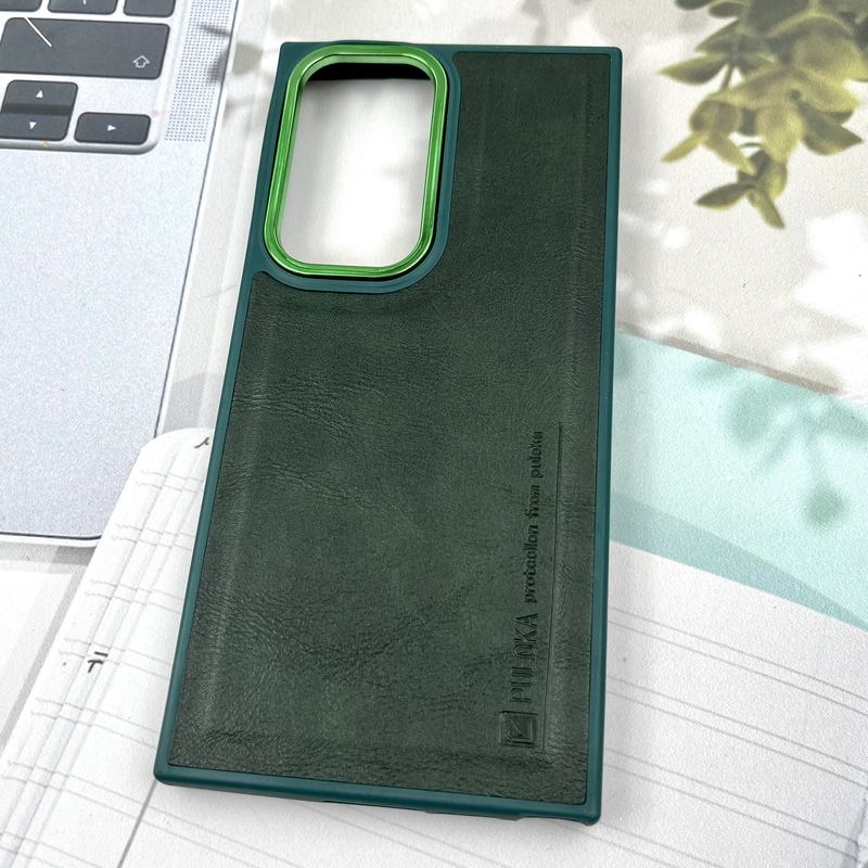 قاب گوشی Galaxy S23 Ultra سامسونگ چرم Puloka Design اورجینال داخل پارچه ای لنز Metal سبز کد 740024 - Image 2